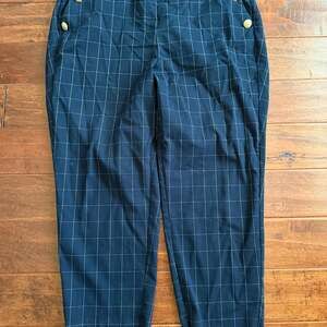 Lane Bryant Women Size 18 Navy Windowpane Nautical Perfect Drape Ankle Pants